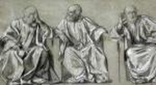 Three Seated Draped Male Figures - view 1