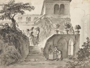 Lelu Elegant Figures In A Garden At Cintra by Pierre Lelu