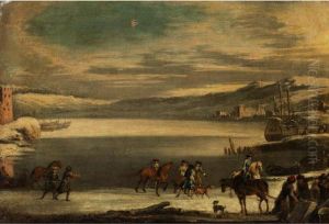 Winterliche Uferlandschaft Mit Ziehenden Reitern by Johann Philipp Lembke