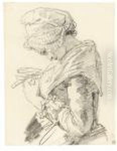 A Young Woman, Seen In Profile, Half-length, Sewing by Francois-Bernard Lepicie