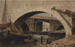 Barges Moored Near New London Bridge by John Ward