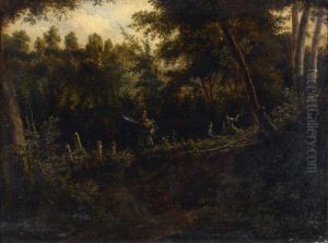 Paysanne Et Deux Adolescents Dans Un Sous-bois by Robert Leopold Leprince