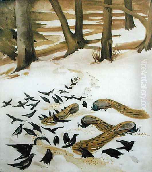 Birds Feeding in the Snow - view 1