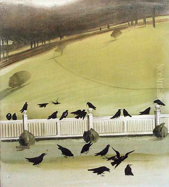 Rooks feeding in a park - view 1