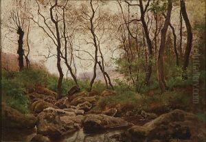 Wooded Landscape With Stream- 1890 by Theodore Lespinasse