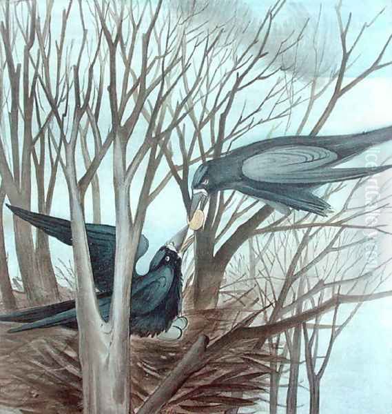 Two Rooks Feeding in a Tree - view 1