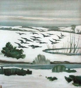 Rooks flying over a winter landscape Rooks flying over a winter landscape