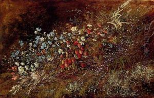 A Bouquet of Summer Fruits and Fowers on a Mossy Bank by Olga Wisinger-Florian