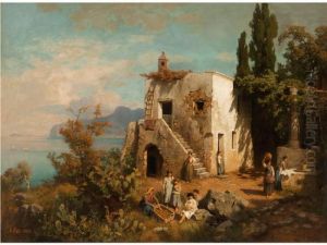 sudlandische Landschaft Mit Mauerturm Uber Einer Meeresbucht sudlandische Landschaft Mit Mauerturm Uber Einer Meeresbucht