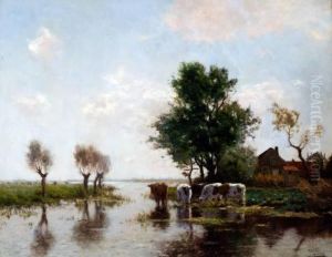 Koeien Aan De Waterkant by Johannes Karel Leurs