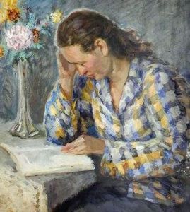 Portrait Of A Woman Reading by Vassilij Levi