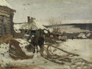 Horse-drawn Sled In The Winter by Isaak Il Ich Levitan