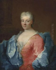 Portrait Of A Lady, Half-length, In A Pink Embroidered Dress And Blue Wrap