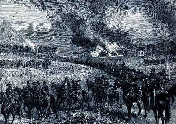 The rear-guard: General Custers division retiring from Mount Jackson, October 7th 1864, illustration from Battles and Leaders of the Civil War, edited by Robert Underwood Johnson and Clarence Clough Buel - view 1
