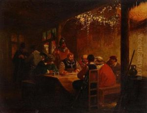 Herberginterieur Met Schakers Aan Tafel