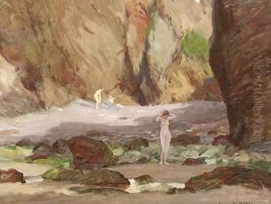 Bathers in a rocky cove by George Faulkner Wetherbee