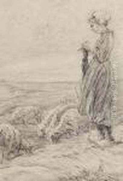 Strickende Schafhirtin (in Den Dunen) - view 1
