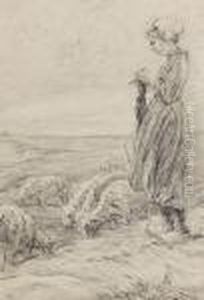 Strickende Schafhirtin (in Den Dunen) by Max Liebermann