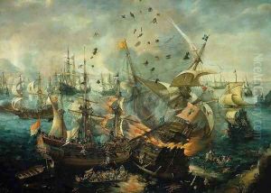 Explosion of the Spanish Flagship in the Battle of Gibraltar, 1607 by Cornelis Claesz van Wieringen