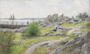 Ung Kvinna Med Parasoll I Sommarlandskap