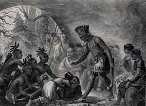 Captain Smith rescued by Pocahontas, 1607, engraved by D.G.Thompson, 19th century by Asa Coolidge Warren
