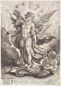 St Michael Slaying the Dragon 1584 by Hieronymus or Jerome Wierix