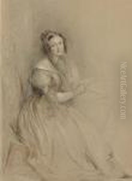 R.a. Portrait Of Mrs Nasmyth, 
Full-length, Seated And Holding A Letter In Her Right Hand Signed And 
Dated 'j Linnell Fe 
C 
T 
 1836' Pencil And Coloured Chalks With Brown Wash On Buff Paper 23 3/8 X
 17 In - view 1
