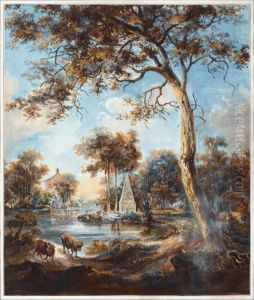 Insjolandskap Med Boskap Och Byggnader by Jonas Carl Linnerhjelm