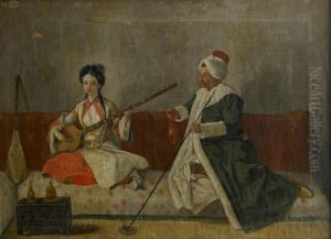 M.levett And Mlle Glavani Seated On A Sofa by Etienne Liotard