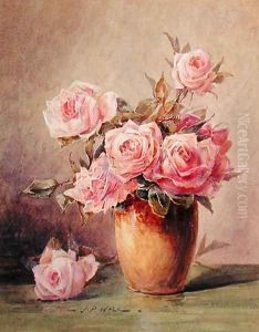 Pink Roses in a Yellow Vase Pink Roses in a Yellow Vase