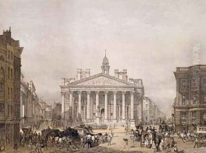 Royal Exchange and The Bank of England, pub. 1852 by Lloyd Bros. & Co. by Edmund Walker