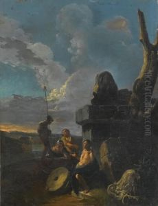 Soldiers Conversing By Roman Ruins by Andrea Locatelli