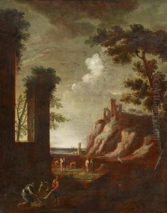Italian Landscape With Figures by Andrea Locatelli