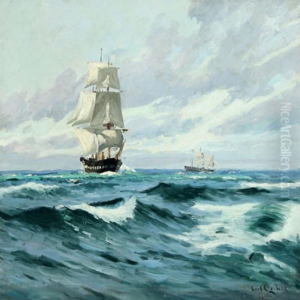 The Danish Frigate Jylland At Sea In Evening Light - view 1