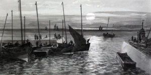 Fishing Boats In Harbour by Charles Arthur Lodder Capt.