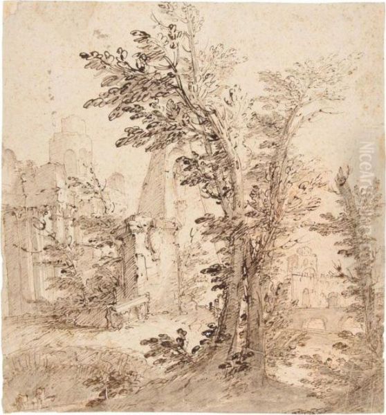 Paesaggio Con Alberi E Rovine - view 1