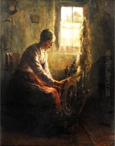 Woman Spinning Wool By A Window