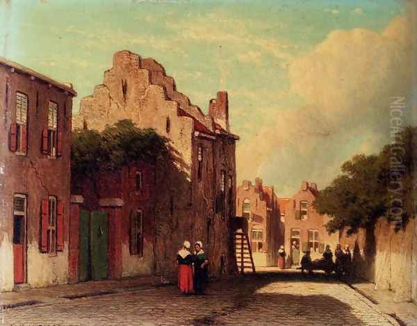 A Sunlit Townview With Figures Conversing - view 1