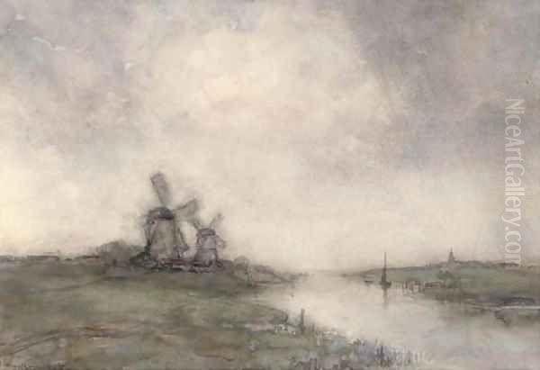 Polder landscape with windmills - view 1