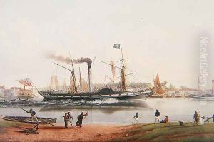 A Steamer on the River Avon Passing Pill, Gwent by Joseph Walter