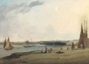 A paddle-steamer and other shipping on the River Avon at Pill, near Bristol by Joseph Walter