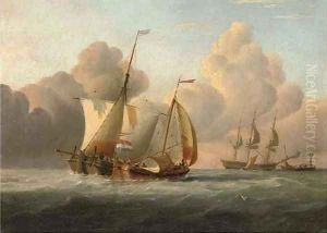 Barge masters exchanging news as they run out to a newly arrived merchantman by Joseph Walter