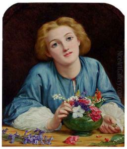 A Young Girl Arranging A Bouquet by Henry Wallis