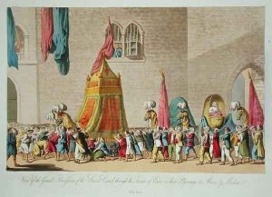 A View of the Grand Procession of the Sacred Camel through the Streets of Cairo on their Pilgrimage to Mecca and Medina, pub. 1822 by Cooper Willyams