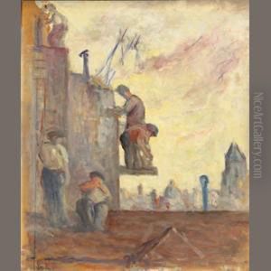 Sur Les Toits (bricklayers) by Maximilien Luce