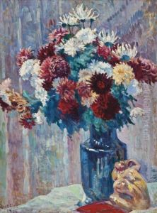 Bouquet De Fleurs Et Statuette by Maximilien Luce