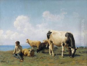 Uferlandschaft Mit Hirt Und Seiner Herde by Albert Lugardon