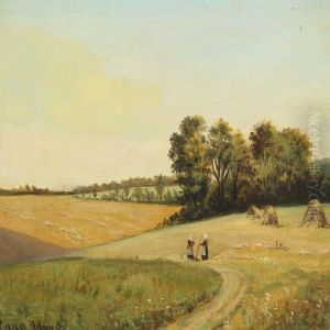Landscape With Two Women In A Field by Carl Ove Julian Lund