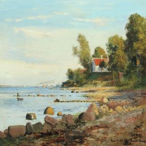 Coastal Scenery With Kronborg Castle In The Background by Carl Ove Julian Lund