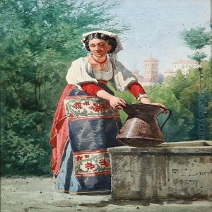 An Italian Women At The Well by Frederick Christian Lund